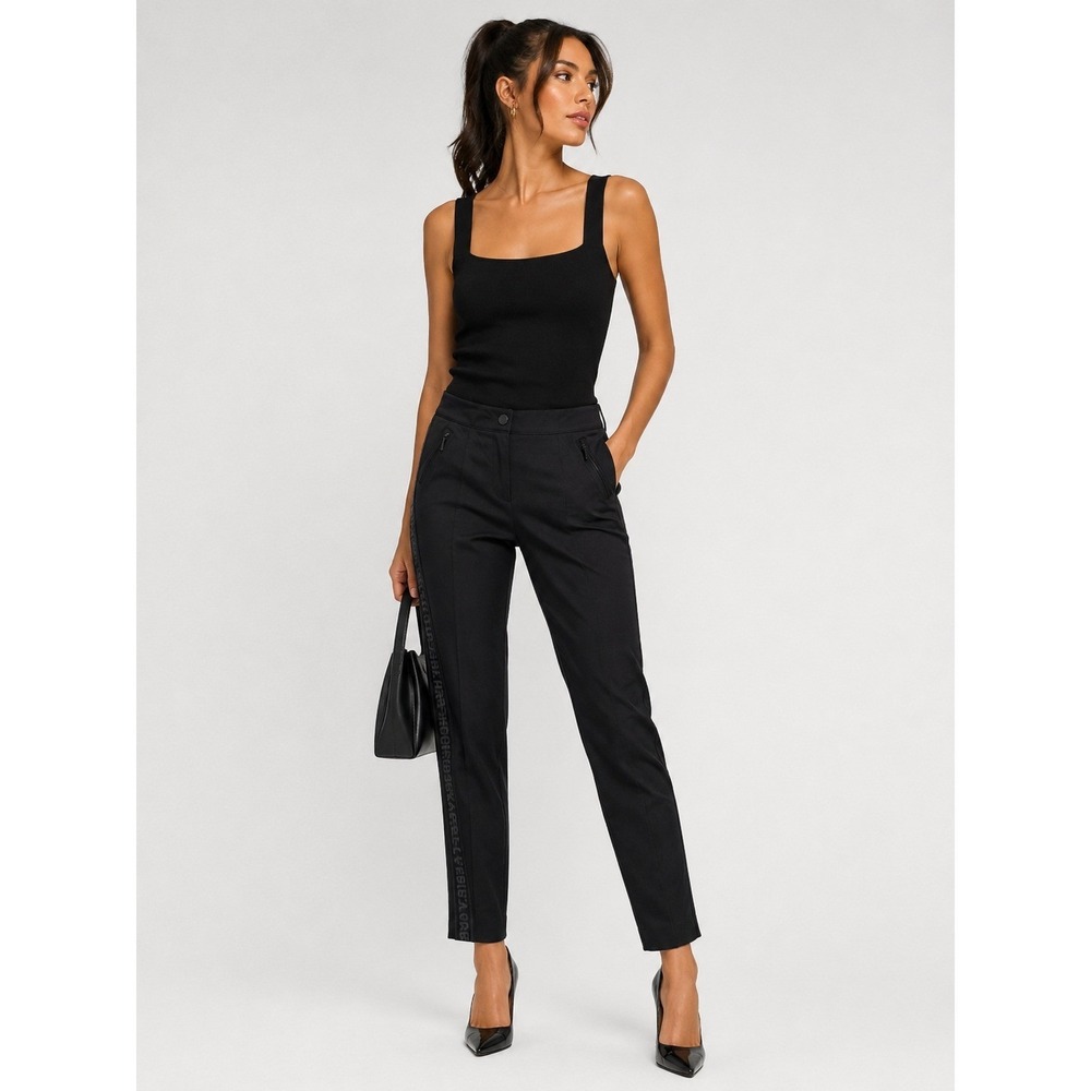 Karl Lagerfeld Paris Black Logo Side Stripe Ankle Zippered Pants 12 L